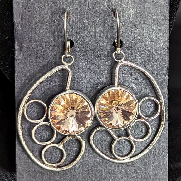 Moon Light SMOKE TOPAZ Sterling Silver SWAROVSKI Rivoli Bezel Leverback Earrings - Picture 2 of 3